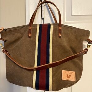 Brown Canvas Hobo Bag with Leather Straps